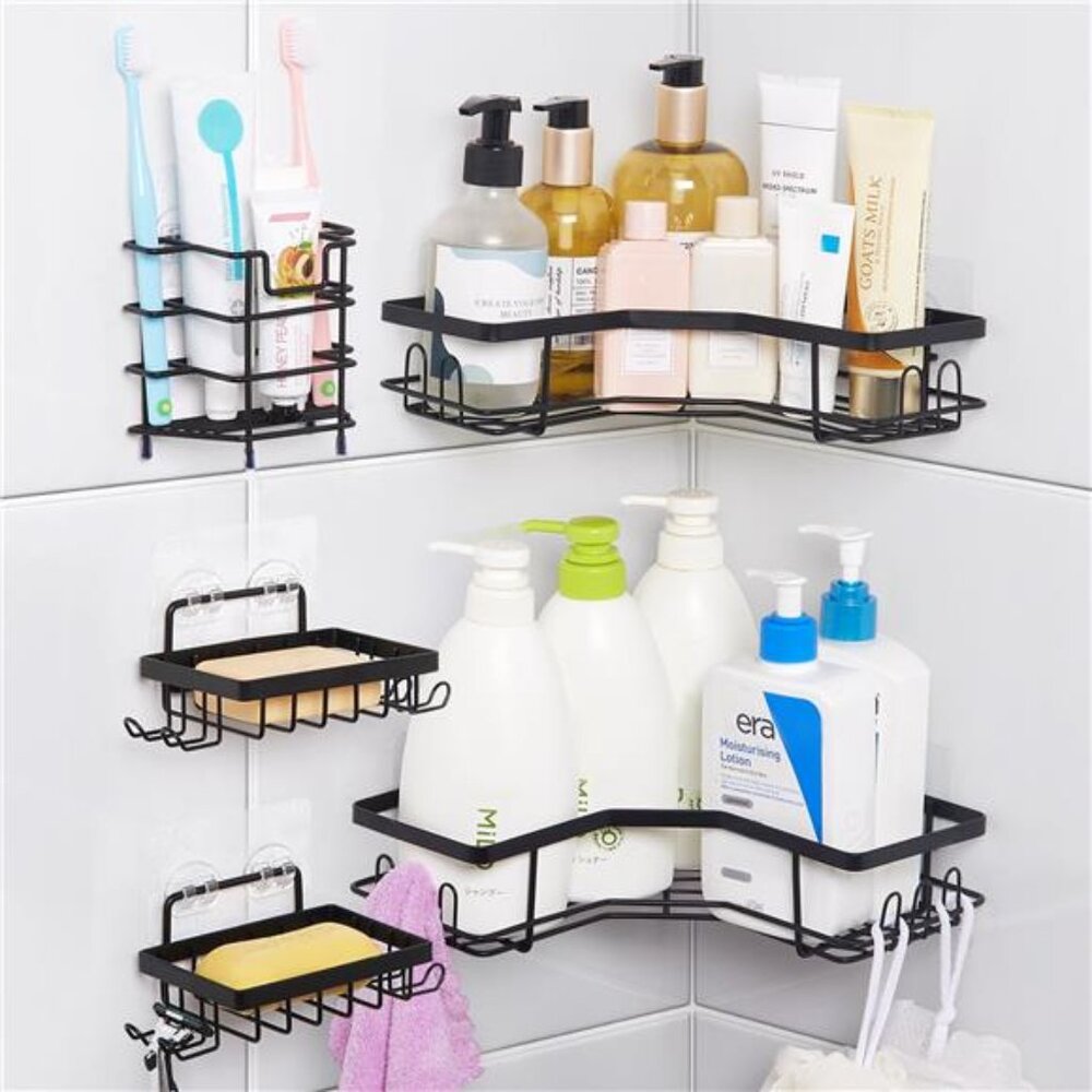 Corner Shower Caddy, 5 Pack No Drill Adhesive Shelves, Wall Mounted